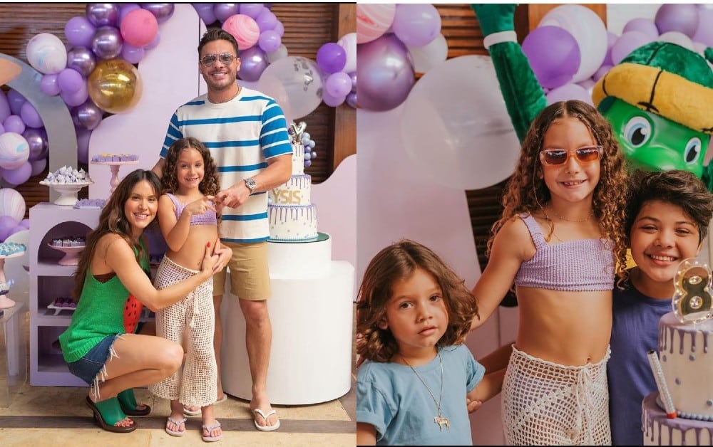 Wesley Safadão surge com a família na festa da filha