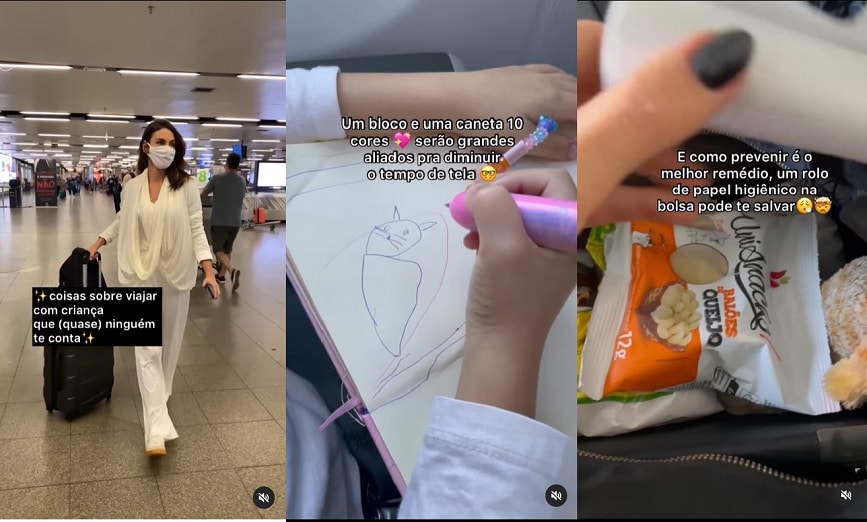 Esposa de Rodrigo Santoro mostra a filha desenhando em viagem de avião