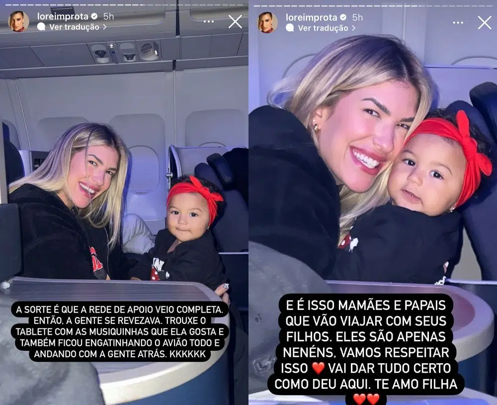 Lorena Improta posa com bebê e conta como foi a viagem de avião