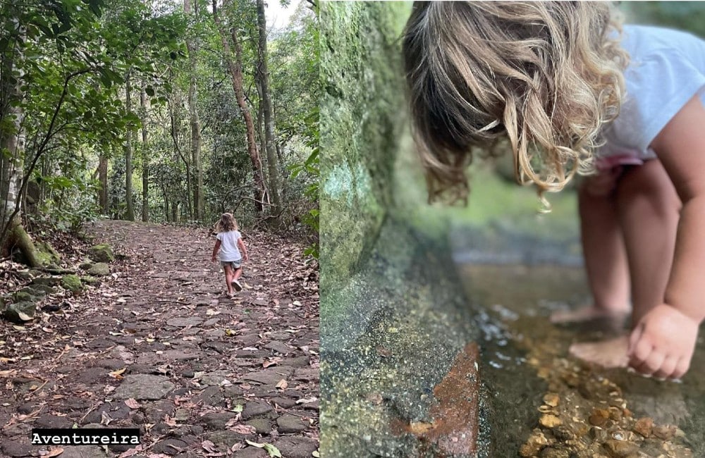 Rafael Vitti e a filha fazem passeio pela natureza