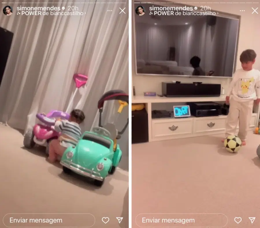 A cantora Simone Mendes mostrou seus dois filhos brincando em sua mansão 