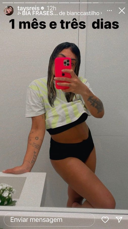 A cantora Tays Reis mostrou sua barriga um mês após ser mamãe 