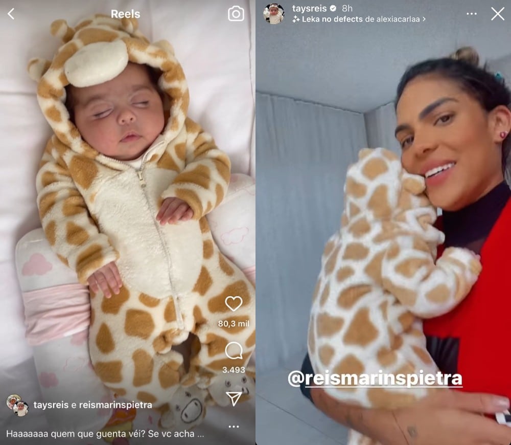 Bebê de Biel e Tays Reis surge vestida de girafa
