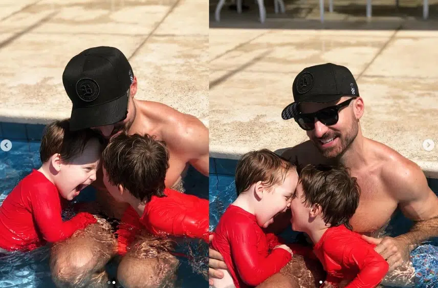 Filhos de Paulos Gustavo surgem brincando com o pai na piscina