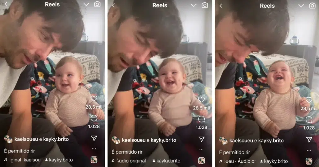 O ator Kayky Brito flagrou seu bebê, de 9 meses, dando risada 