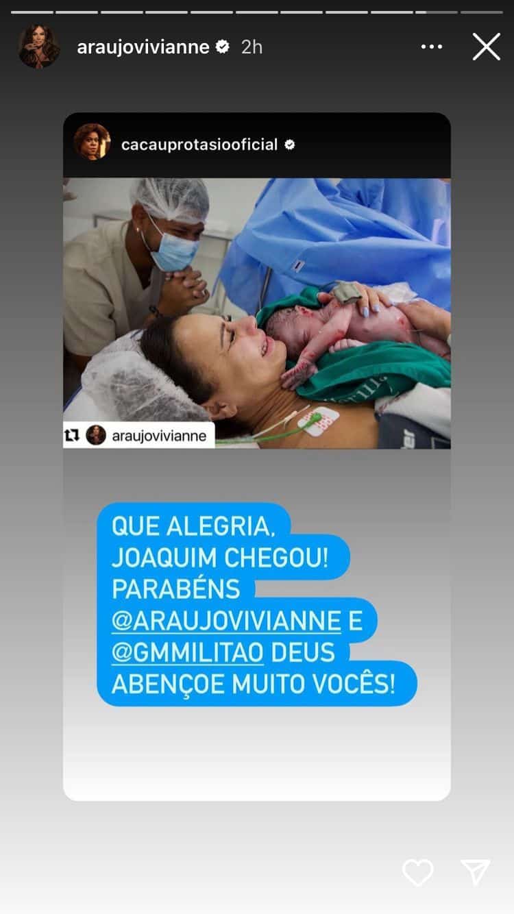 Cacau Protásio celebra o nascimento do filho de Viviane Araújo 