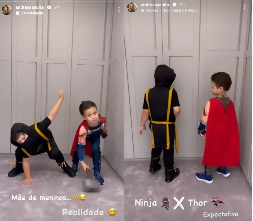 Andressa Suita mostra os filhos com Gusttavo Lima vestidos de heróis dos quadrinhos e encanta 