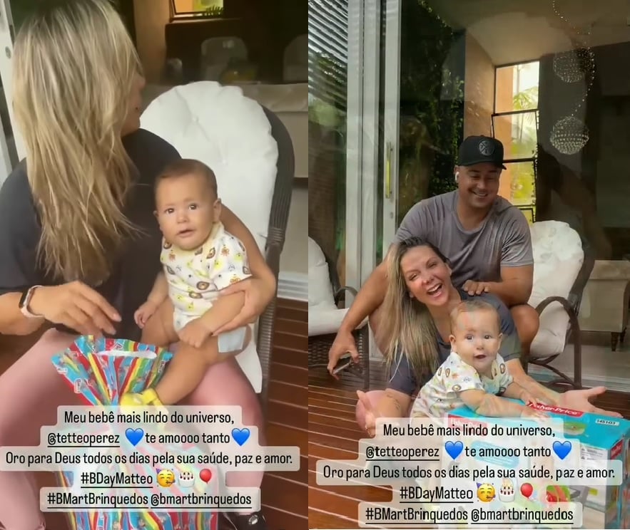 Carla Perez e Xanndy posam com bebê e impressionam 