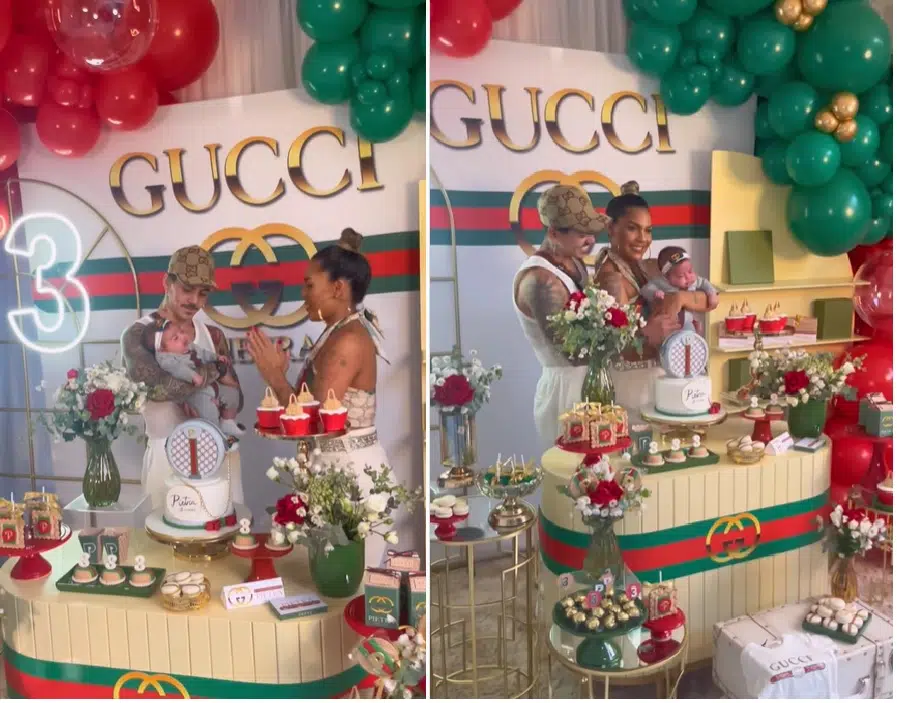Tays Reis e Biel celebram os 3 meses de neném com festa inspirada em marca de luxo 