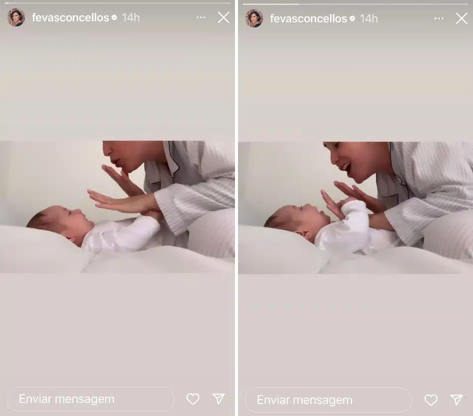 A atriz Fernanda Vasconcellos se divertindo com seu bebê de quatro meses