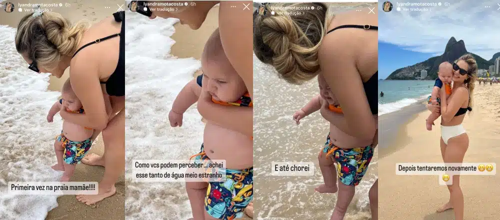 Filha de Leandro mostra seu bebê José na praia