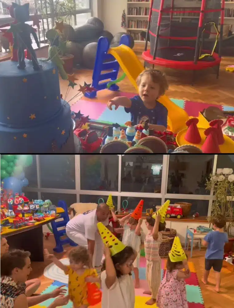 Letícia Colin msotra a diversão do filho na festa de aniversário de três anos