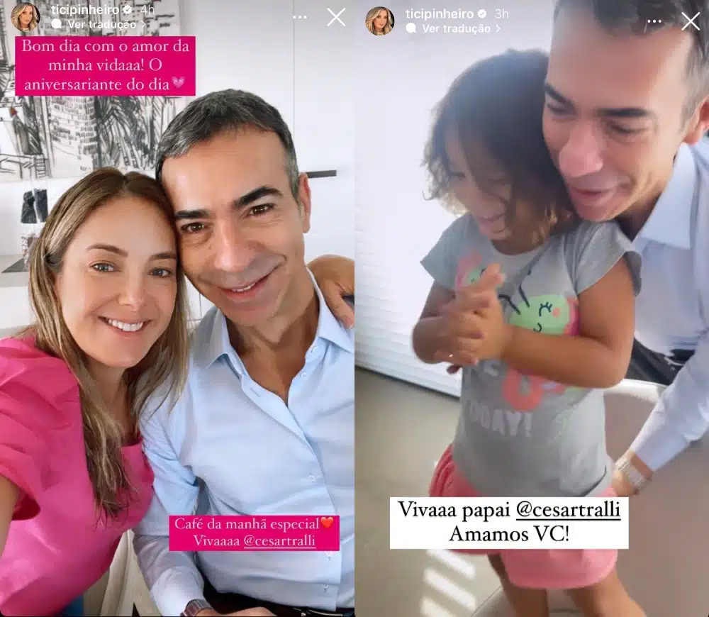 César Tralli comemora seu aniversário junto a esposa e a filha
