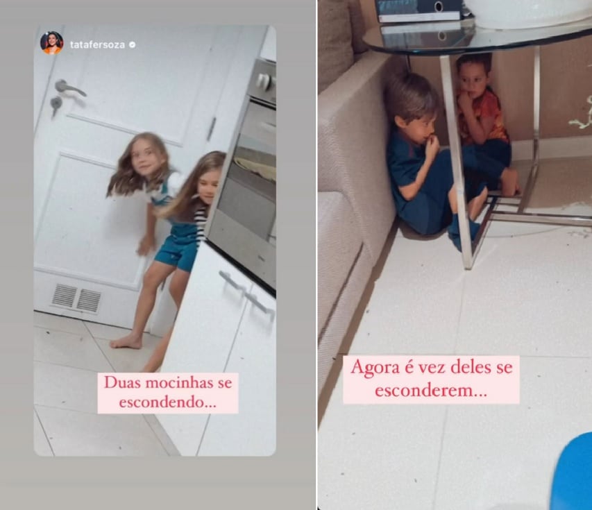 Filhos de Rafael Cardoso e Mariana Bridi brincam com Melinda e Teodoro, filhos de Thaís Fersoza e Michel Teló