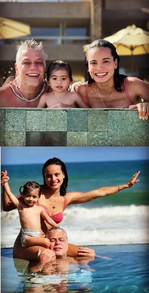 Fábio Assunção posa com sua bebê e a esposa em viagem de férias 