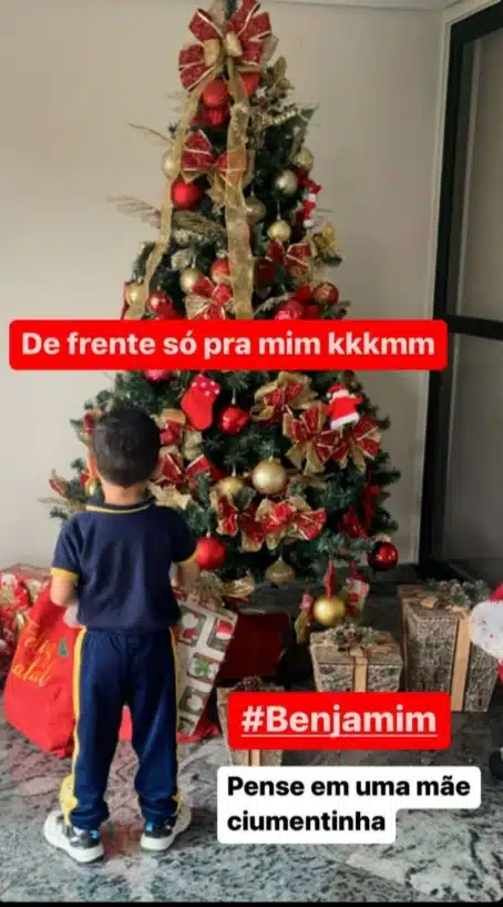 Filho de Mara Maravilha aparece ao lado da decoração de Natal na cobertura da família e impressiona 