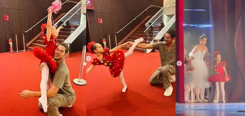 José Loreto posa com sua filha na apresentação de balé e impressiona 
