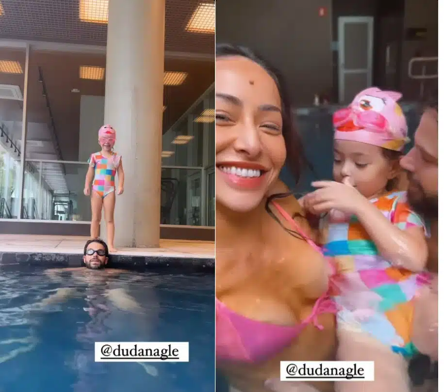 Sabrina Sato posa com sua filha com Duda Nagle na piscina da cobertura e encanta
