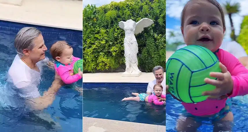Edson Celulari posa com sua bebê na piscina pela 1ª vez e impressiona 