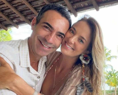 César Tralli e Ticiane Pinheiro posam com a filha em viagem de férias
