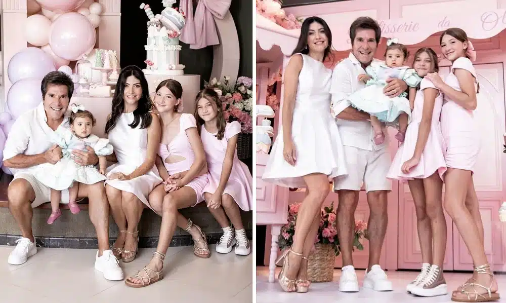 Daniel e sua esposa posam com as filhas no primeiro aniversário de sua caçula