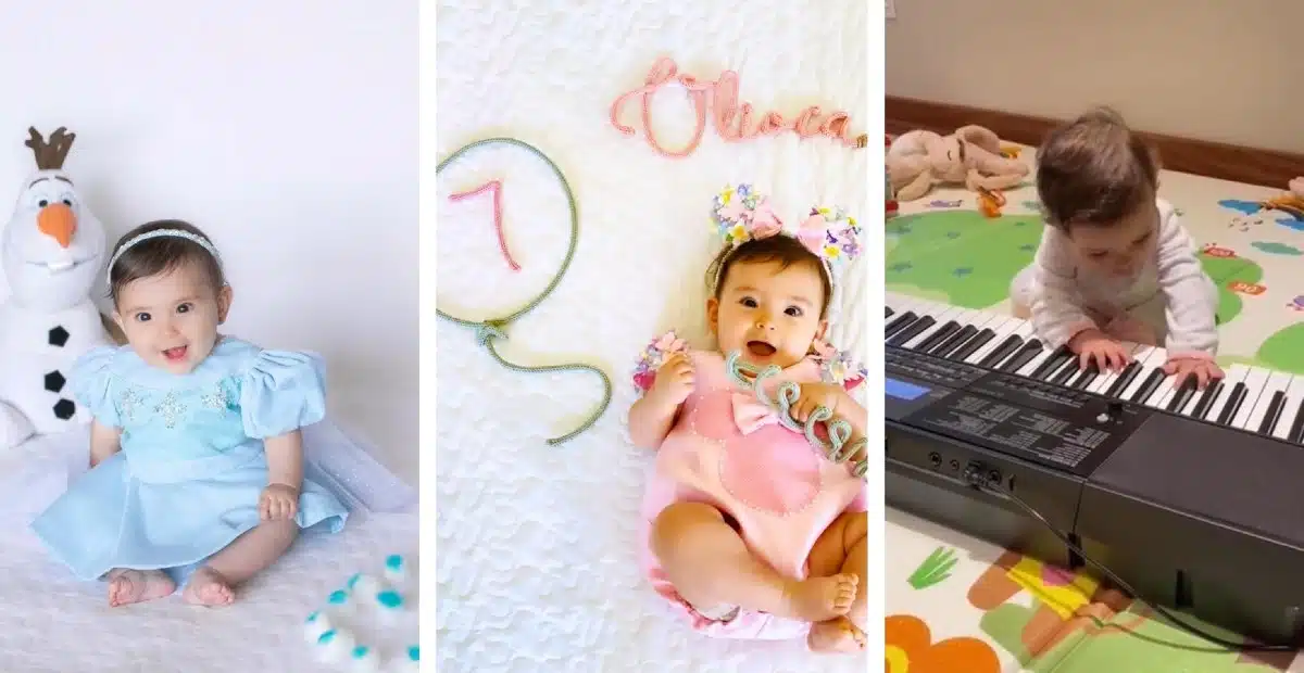 Olivia, bebê de Aline e Daniel, em suas fotos de 6 a 8 meses de vida 