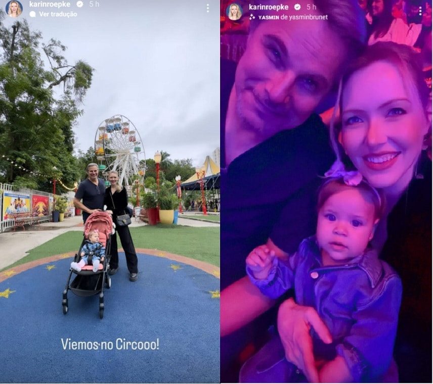 Edson Celulari posa com sua esposa e sua bebê em passeio no circo e impressiona