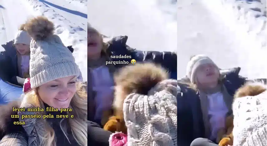 Eliana exibe sua filha esquiando na neve nos EUA e reação da menina surpreende