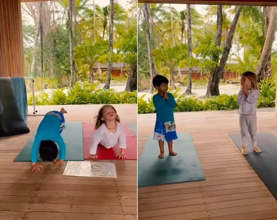 Filha de Fernanda Lima e Rodrigo Hilbert posa fazendo ioga e impressiona