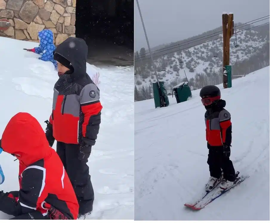 Filhos de Thaís Fersoza e Michel Teló surgem esquiando na neve nos EUA e impressionam 