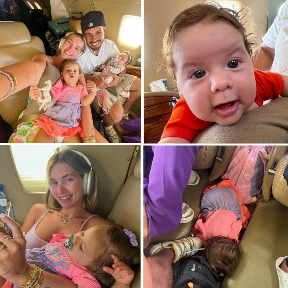 As bebês de Virgínia e Zé Felipe no voo do avião particular 