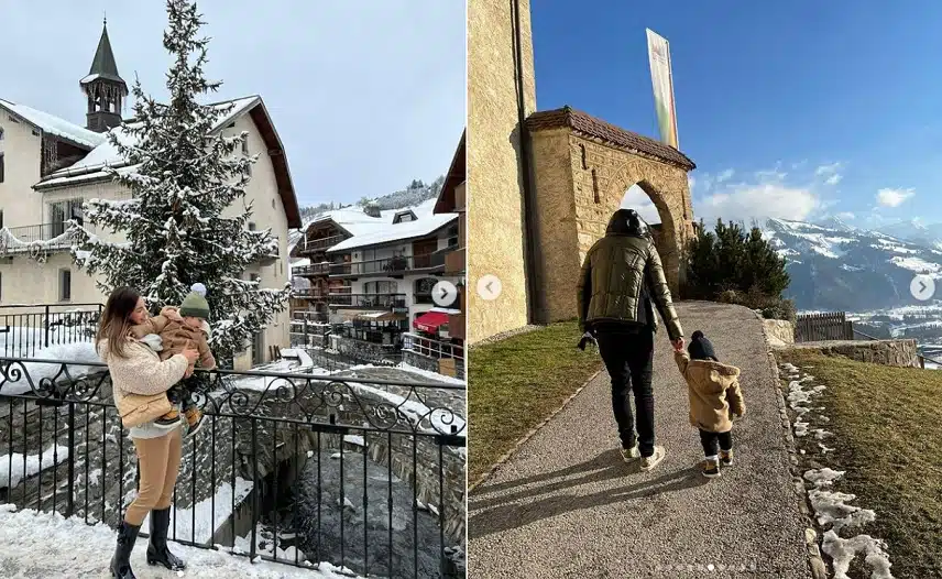 Stheffany Brito posa com seu bebê em viagem na neve na França e impressiona 