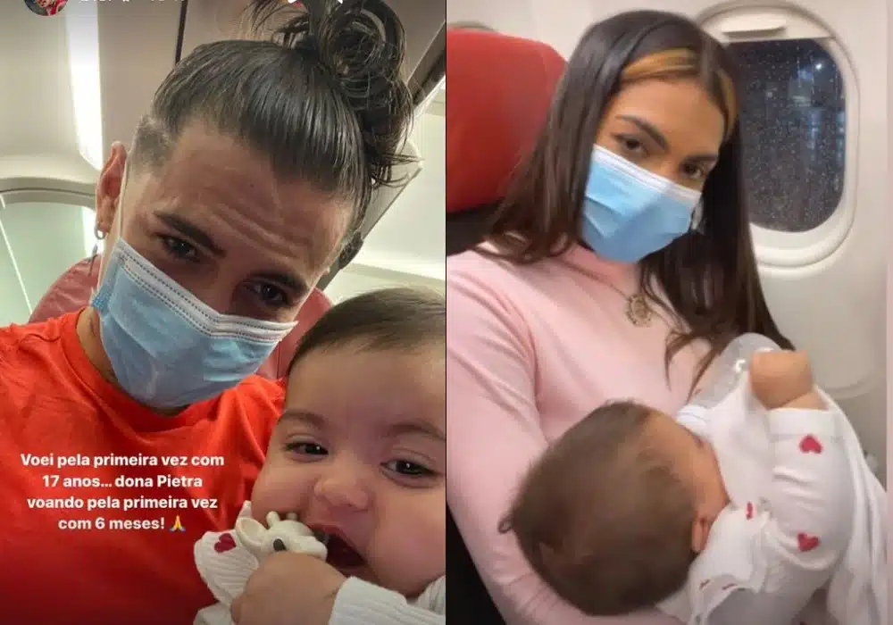 Biel e Tays Reis mostrando sua bebê viajando de avião