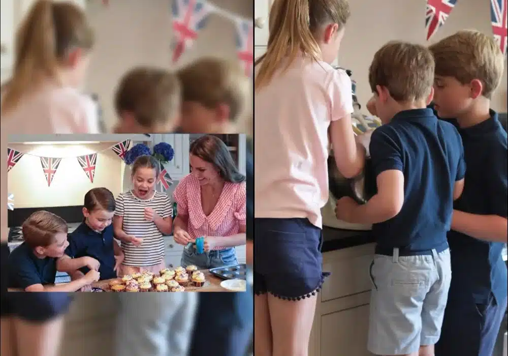 Kate Middleton junto com os filhos na cozinha do palácio
