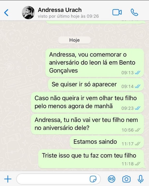 Thiago Lopes exibe mensagem de Andressa Urach e revela motivo da ausência da ex no aniversário do filho 