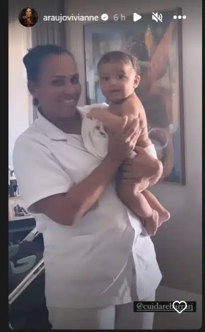 Bebê de Viviane Araújo surge com sua babá e atriz fala da importância da profissional