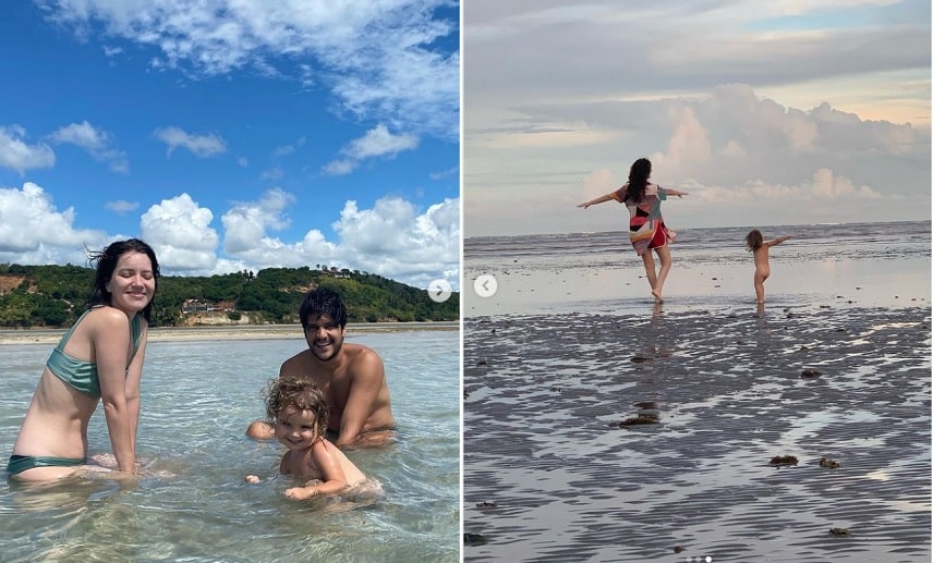 Nathalia Dill posa com sua filha e seu marido em praia de Alagoas e impressiona