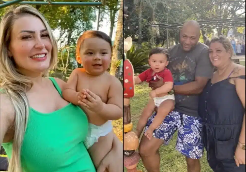 Andressa Urach junto com o seu bebê de um ano