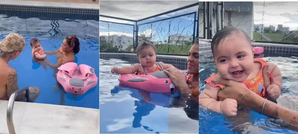 Tays Reis e Biel mostram sua bebê na piscina pela primeira vez