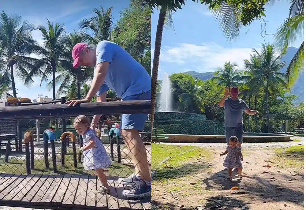 Edson Celulari brinca com sua bebê em parque no Rio de Janeiro