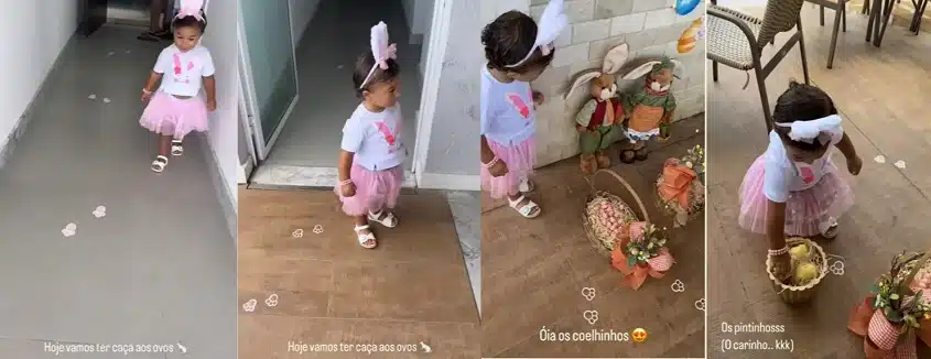Bebê de Lorena Improta e Léo Santana surge em caça aos ovos na mansão e surpreende 