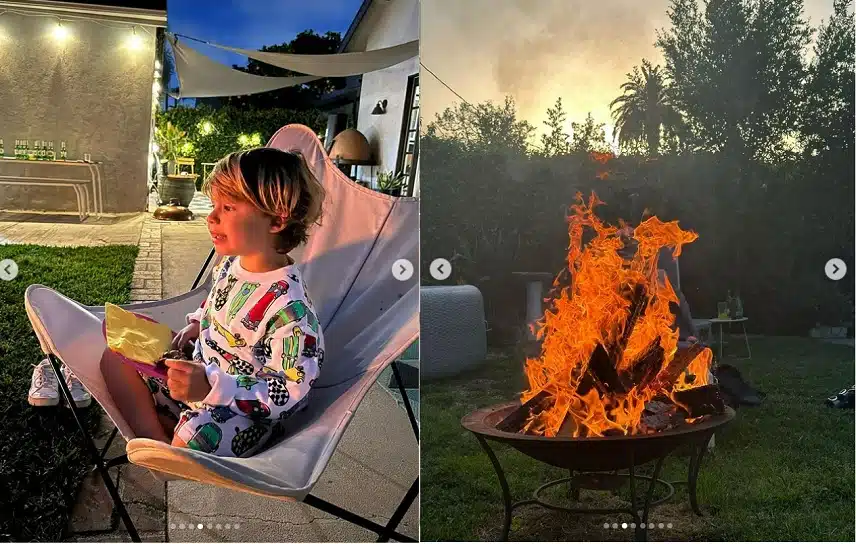 Filho de Ísis Valverde posa em frente a fogo de chão na mansão nos EUA 