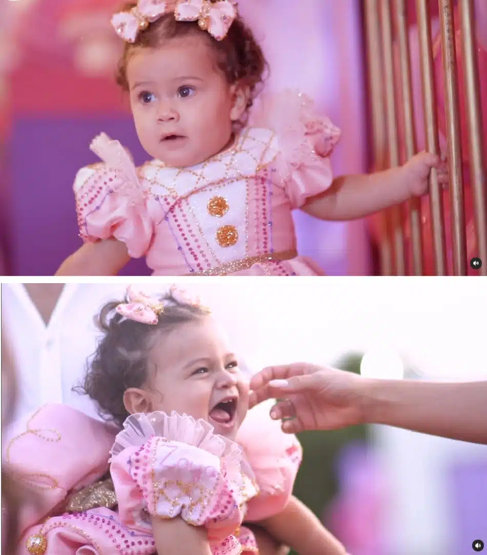 A pequena Zaya, bebê de Camila Ângelo e Hulk, se divertindo em seu aniversário de 1 ano