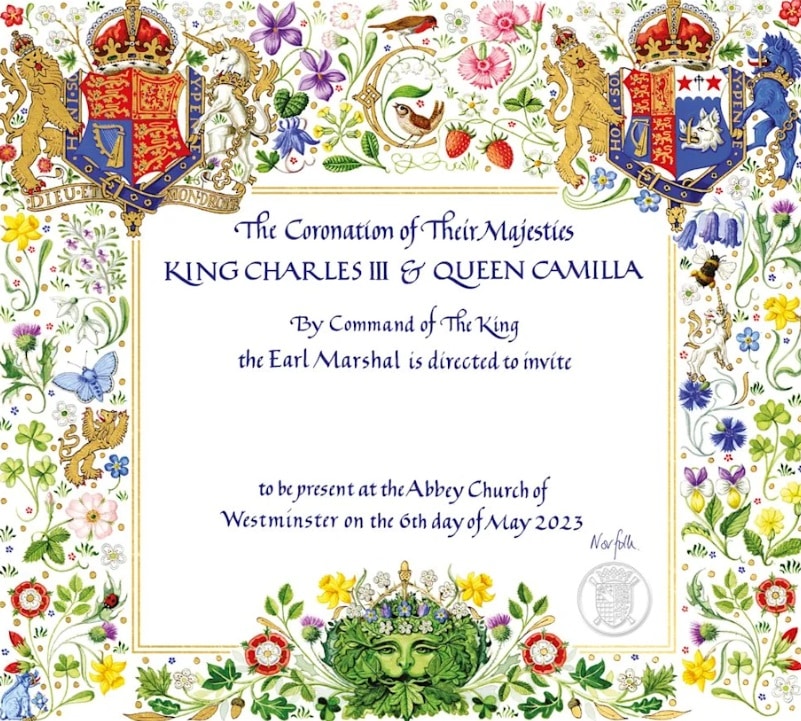 Convite da coroação em que príncipe George vai ser o pajem