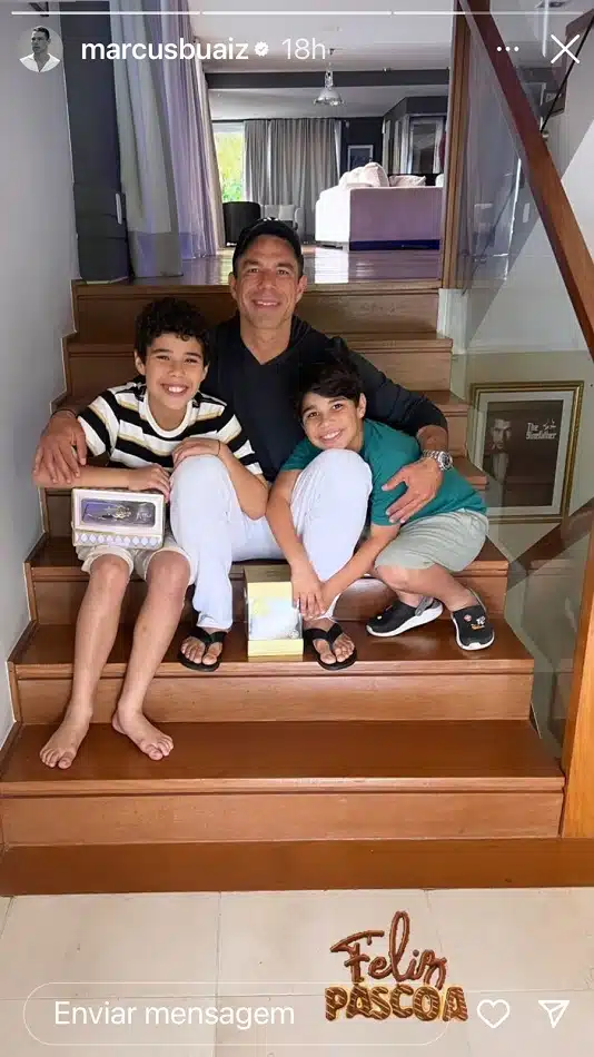 O empresário Marcus Buaiz posou com seus filhos com Wanessa Camargo, após voltar de viagem com Isis Valverde 