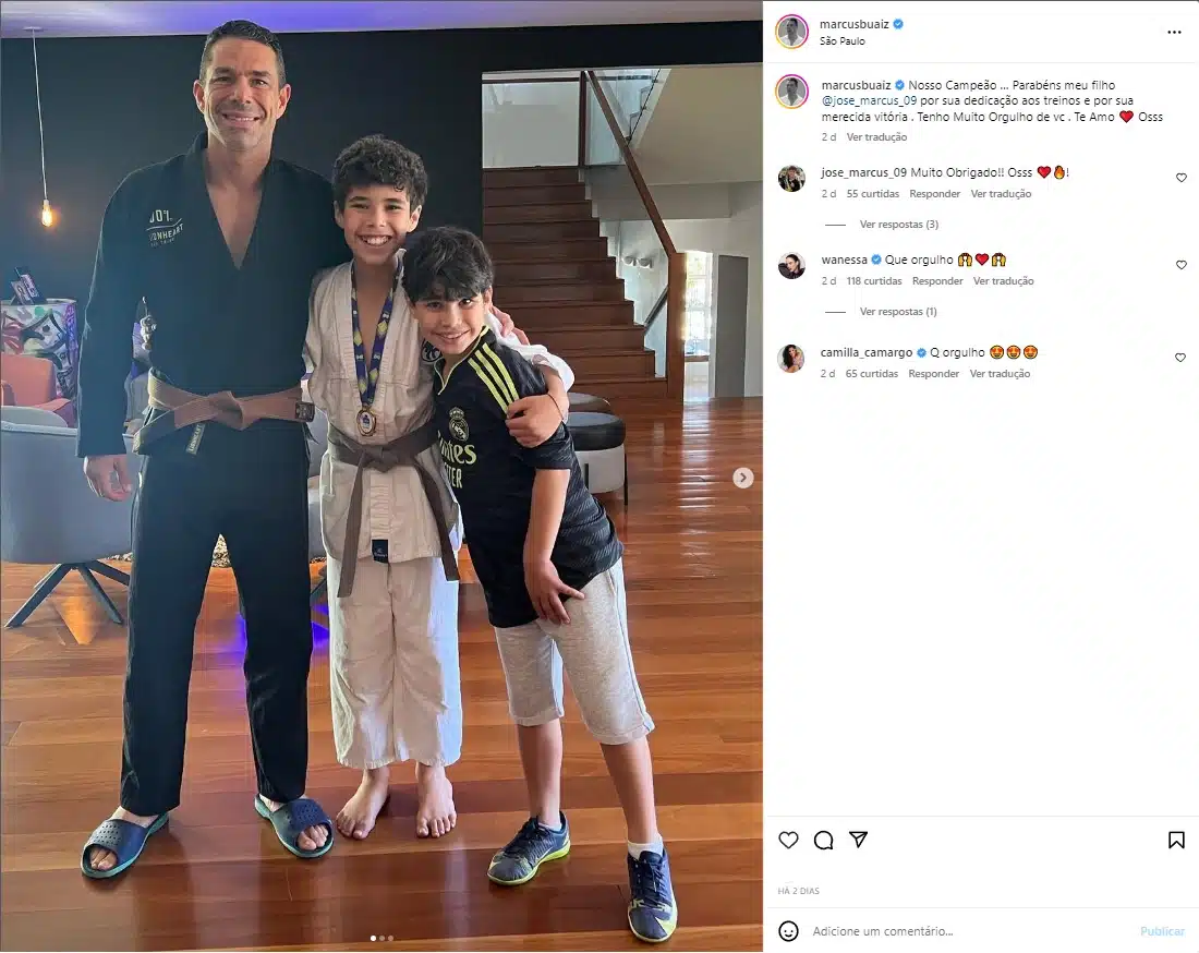 O empresário Marcus Buaiz acompanhou os filhos em um torneio e Wanessa Camargo comentou na foto deles