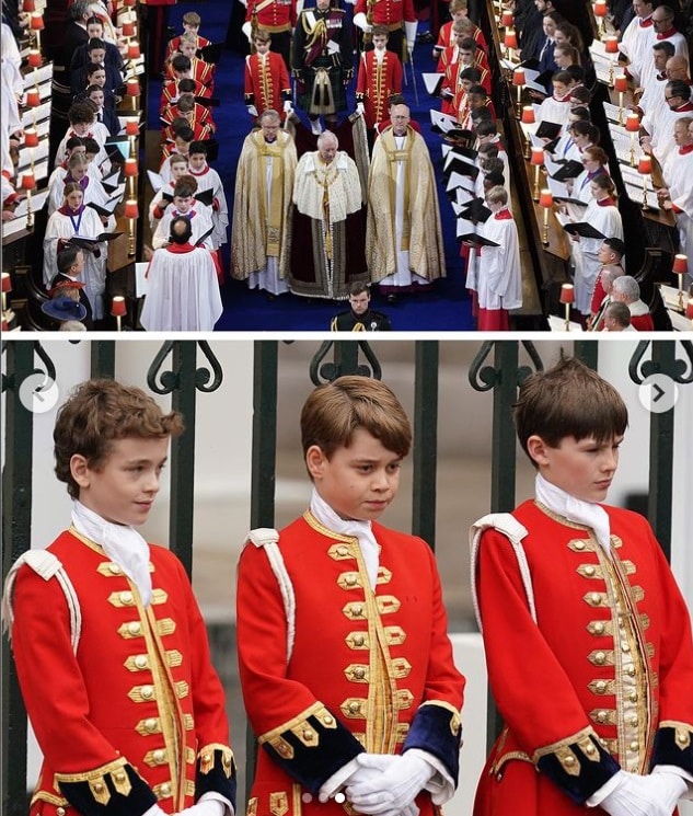 Kate Middleton mostrando o príncipe George de pajem na coroação