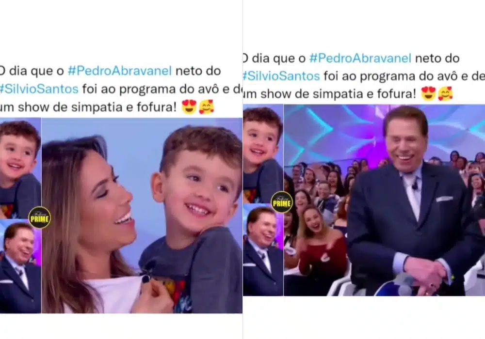 Patrícia Abravanel com seu filho e com Silvio Santos na televisão