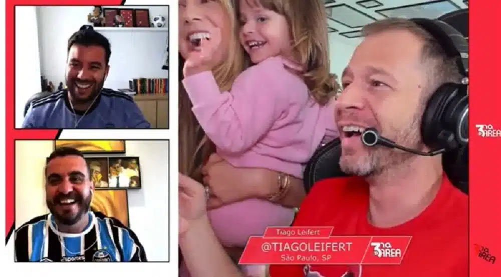 O jornalista Tiago Leifert ganhou uma surpresa de aniversário da esposa e da filha, Lua