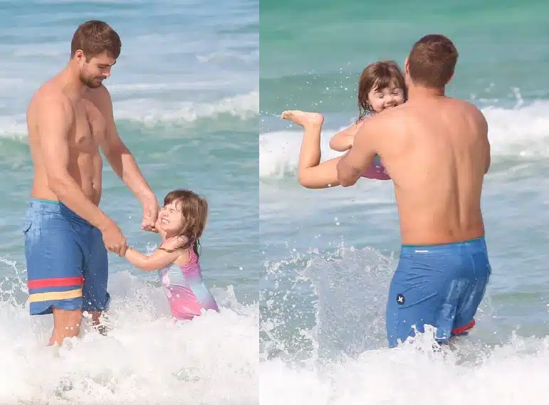 Rafael Vitti se diverte em dia de praia com sua filha com Tatá Werneck e encanta